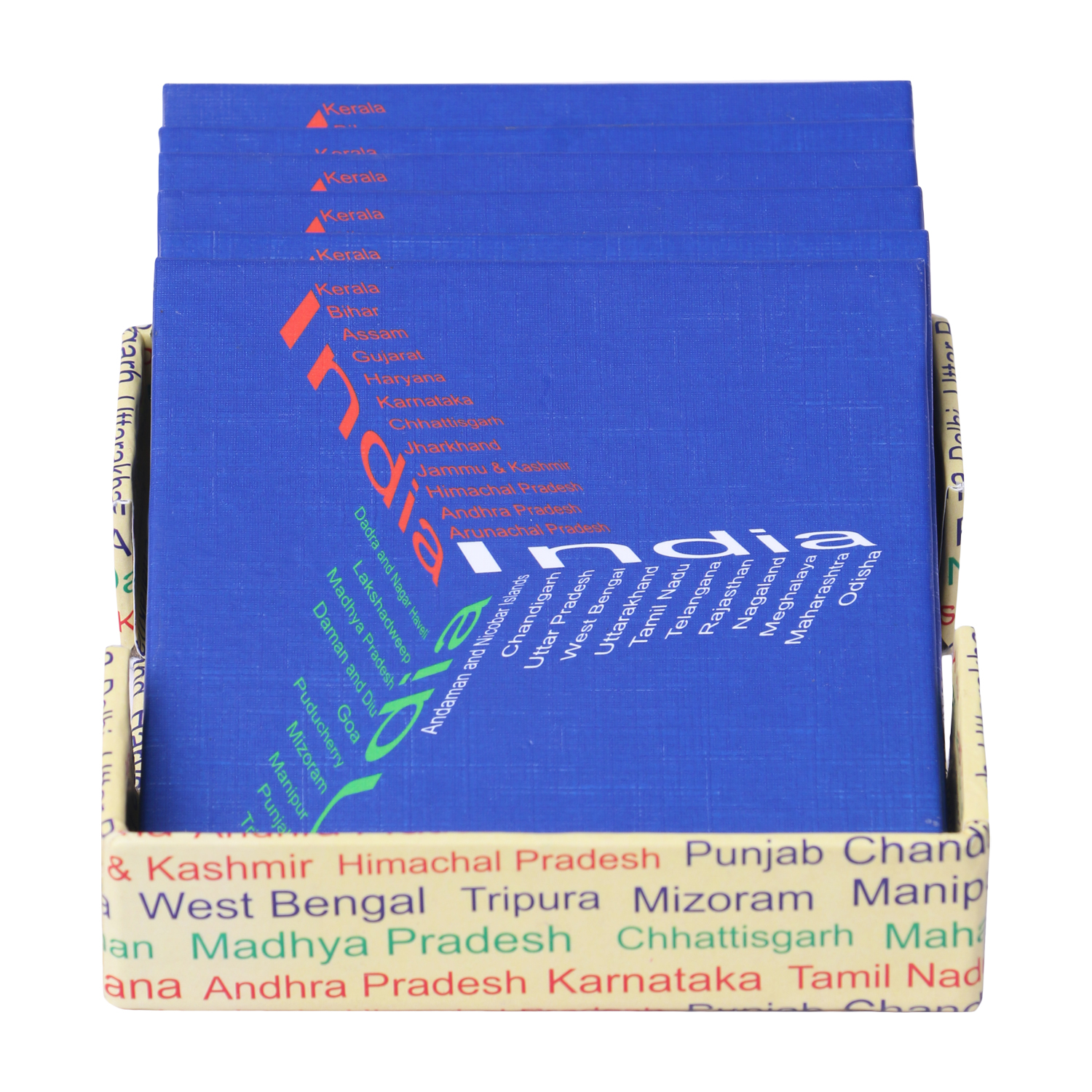 Indian State Names Paper Coaster Set with Holder